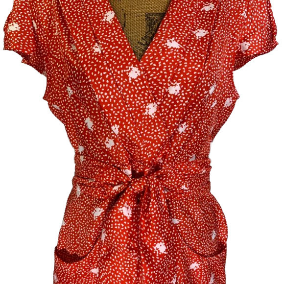 ANTHROPOLOGIE x HI THERE Red Lotty Petal Wrap Dress - Picture 6 of 16